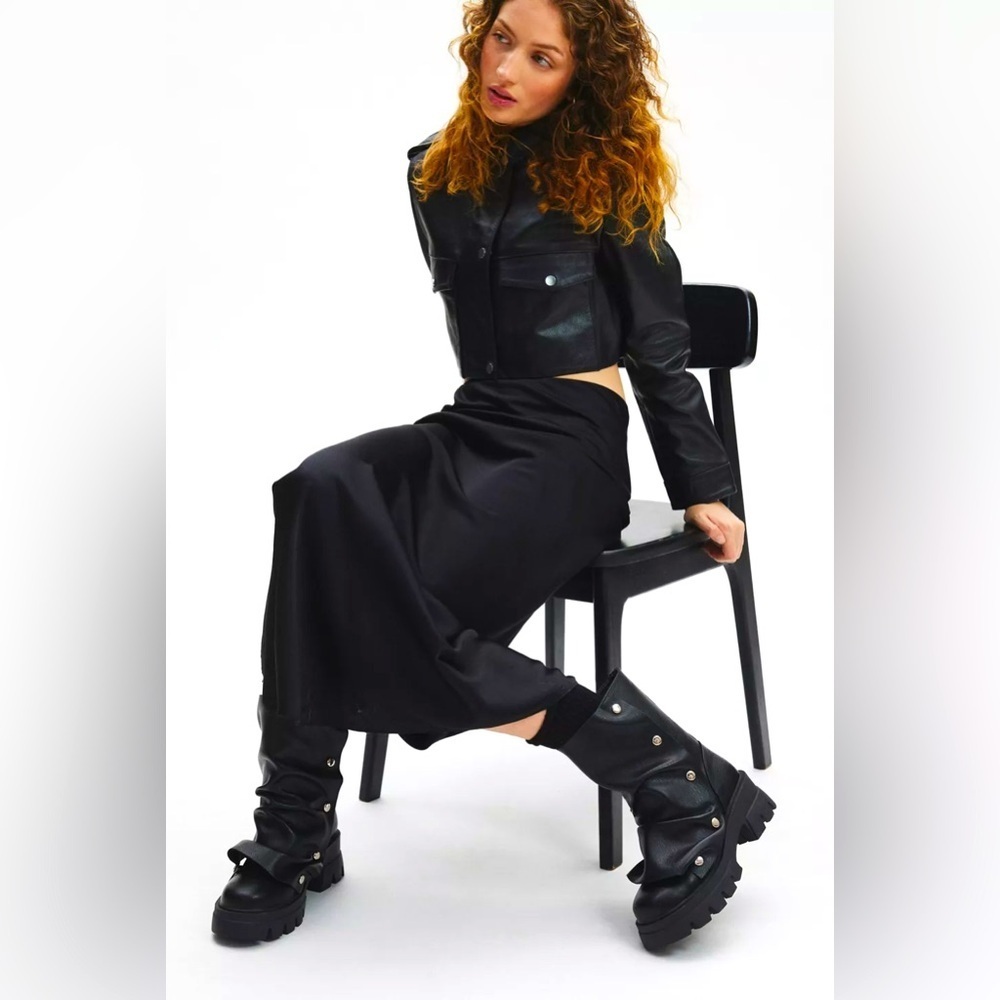 Azelea Wang Black Leather Biker Boots Size 7.5‎